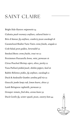 Menu — Saint Claire